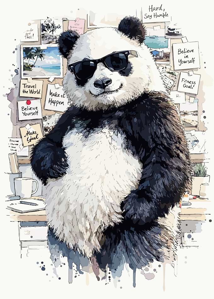Cool Panda with Vision Board