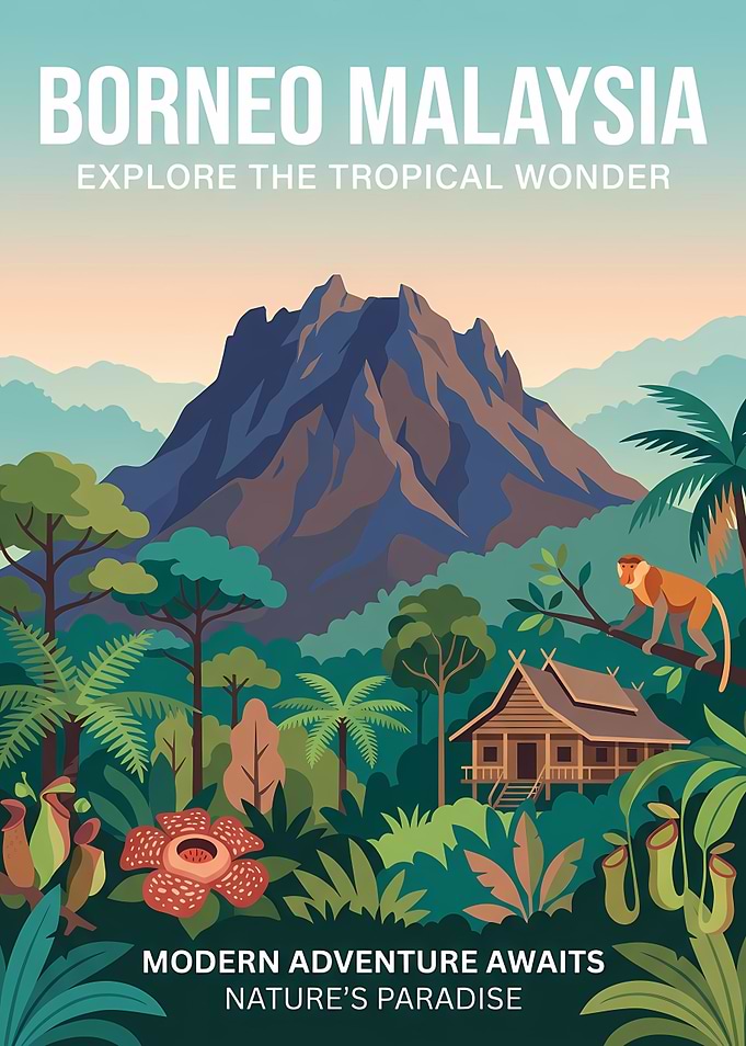 Borneo Malaysia Travel Poster