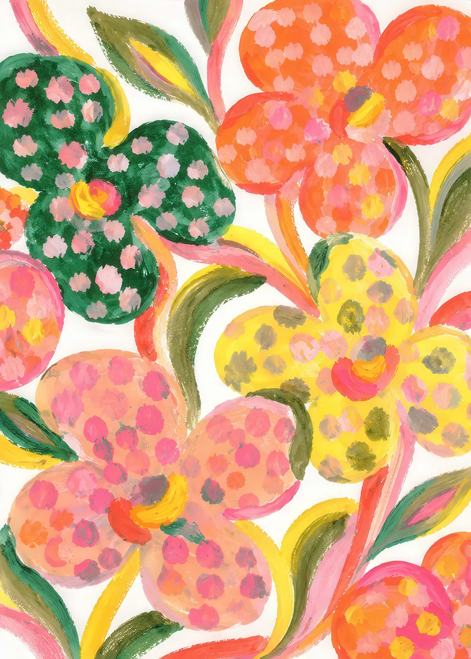 Vibrant Polka Dot Floral Painting
