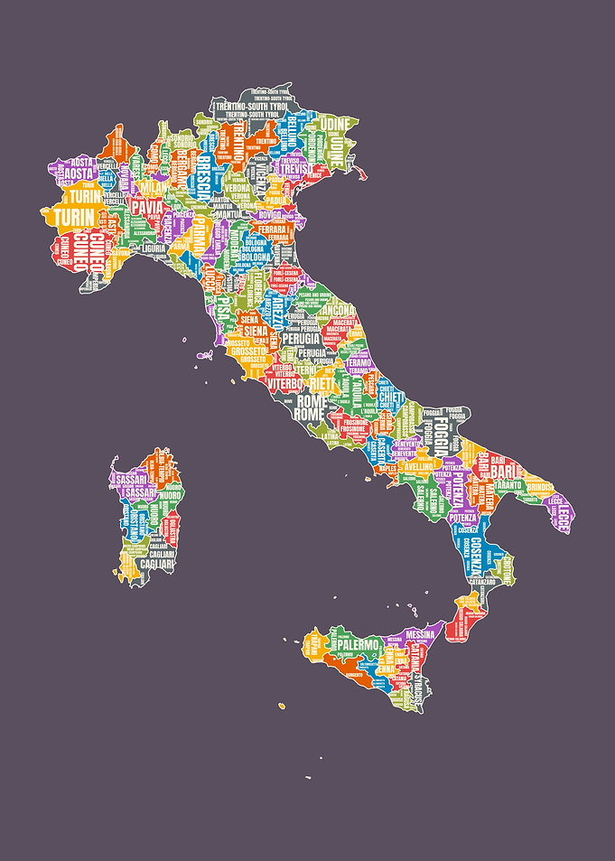 Colorful Typographic Map of Italy