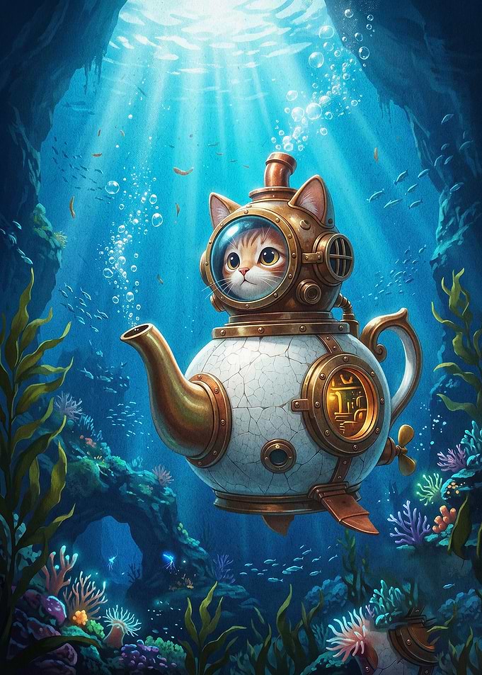 Steampunk Cat Teapot Fantasy Art