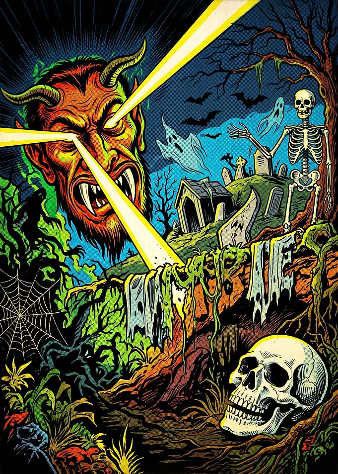 Retro Horror Comic Devil Scene