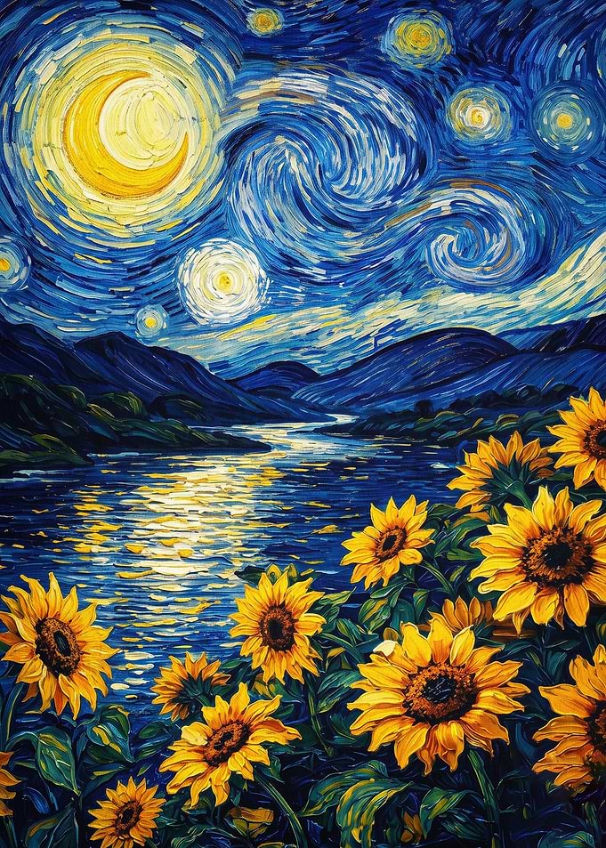 Starry Sunflower Night River Art