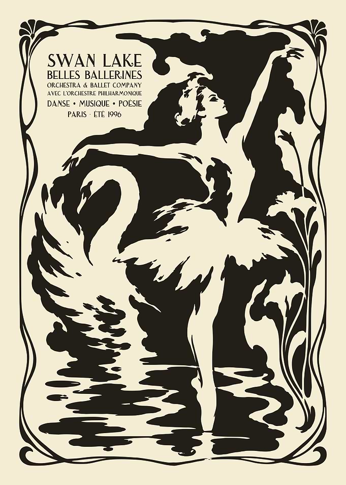 Swan Lake Art Nouveau Poster