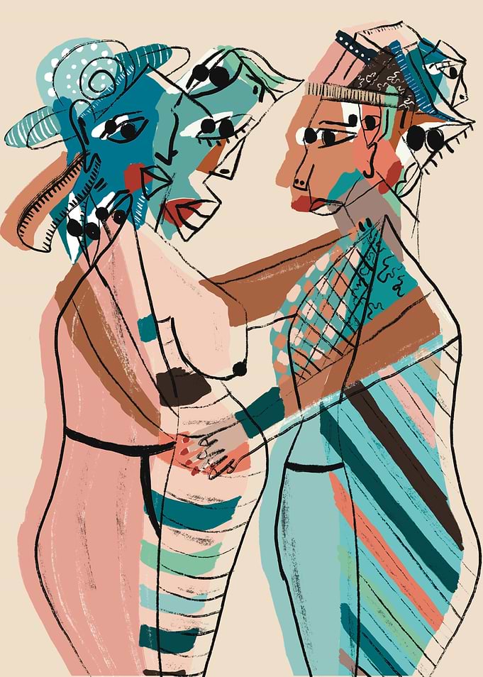Abstract Cubist Portrait of Two Figures