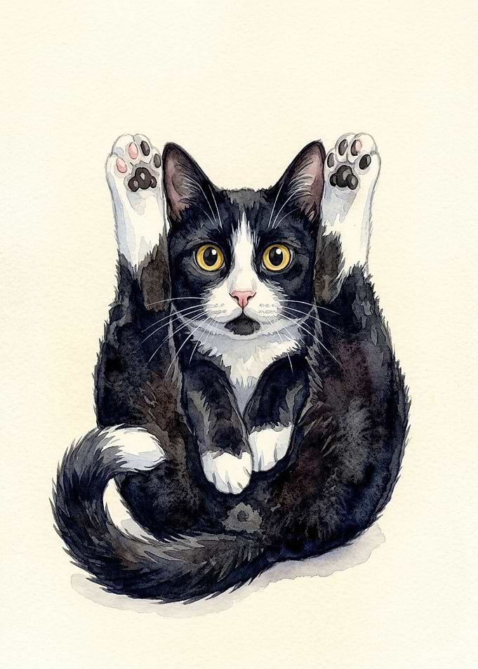 Watercolor Illustration of a Cute Cat