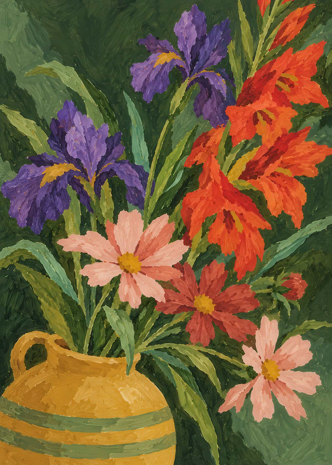 Still Life Painting of Colorful Flowers