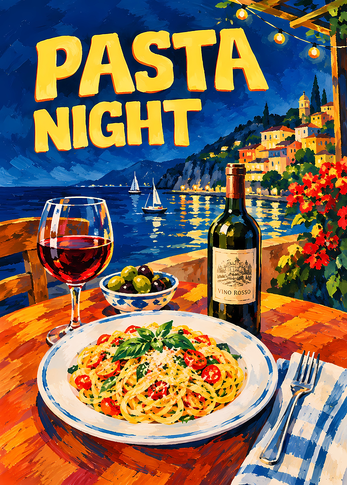 Pasta Night Italian Coastal Dinner Poster