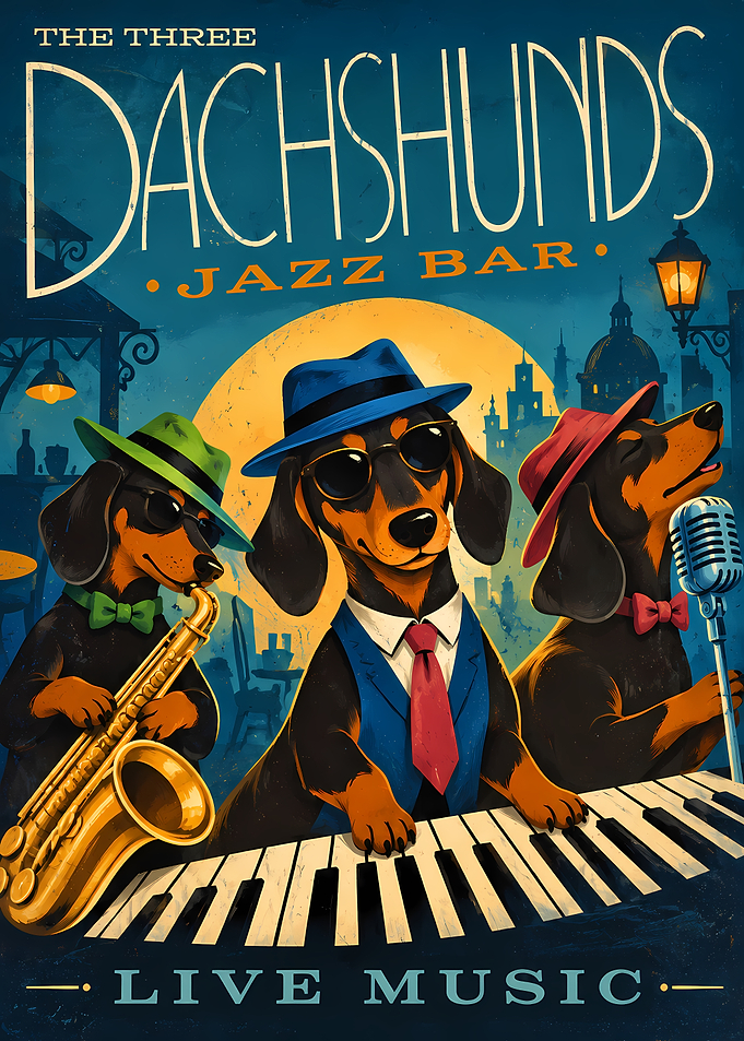 The Three Dachshunds Jazz Bar Poster