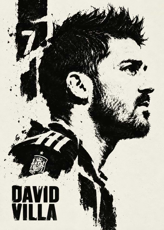 David Villa Black and White Portrait