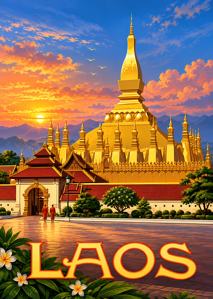 Pha That Luang Laos Sunset Poster