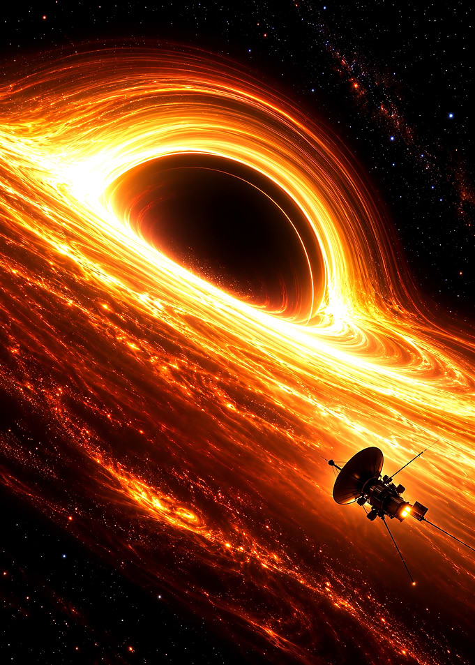 Space Probe Near Glowing Black Hole