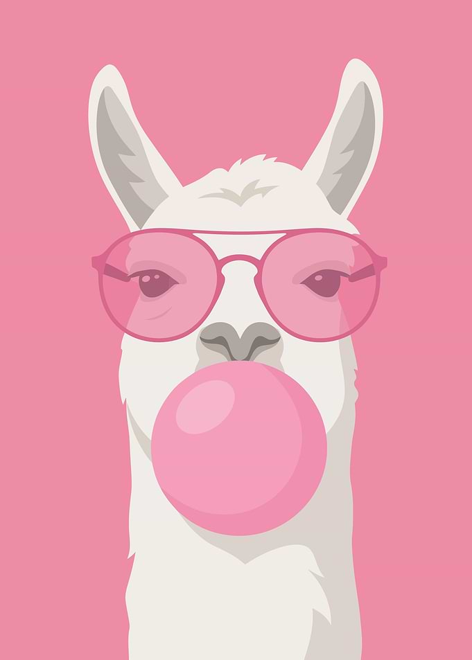 Cool Llama with Pink Bubblegum