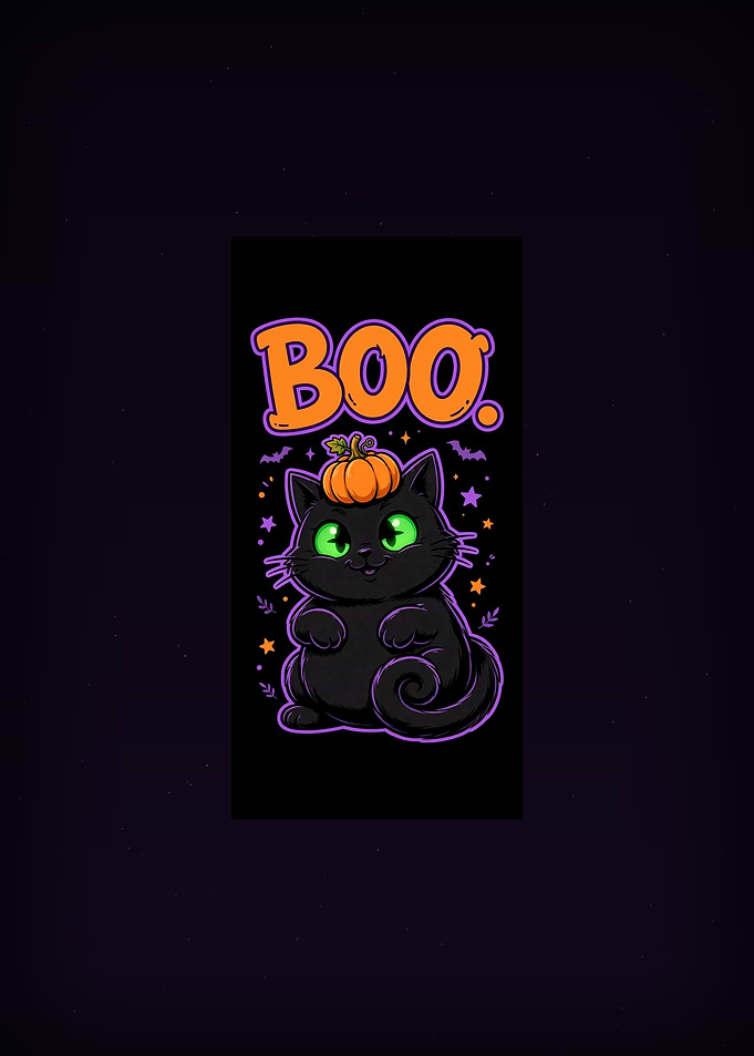BOO Black Cat with Pumpkin