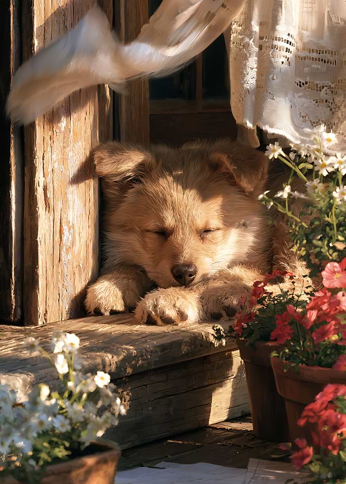 Sleeping Puppy on Sunny Porch