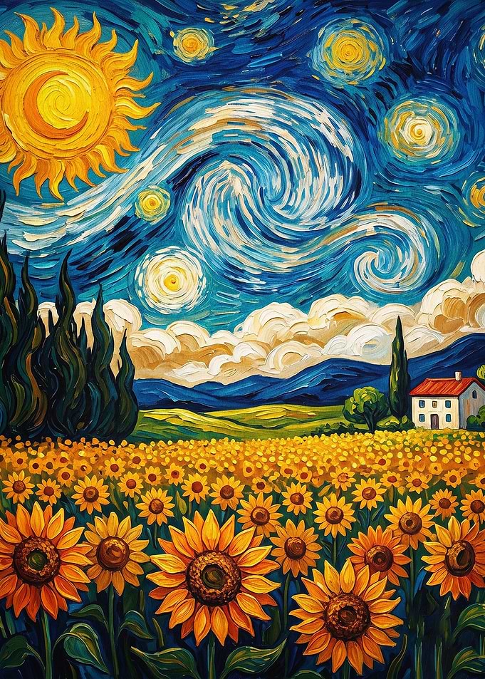 Sunflower Night Starry Sky Art