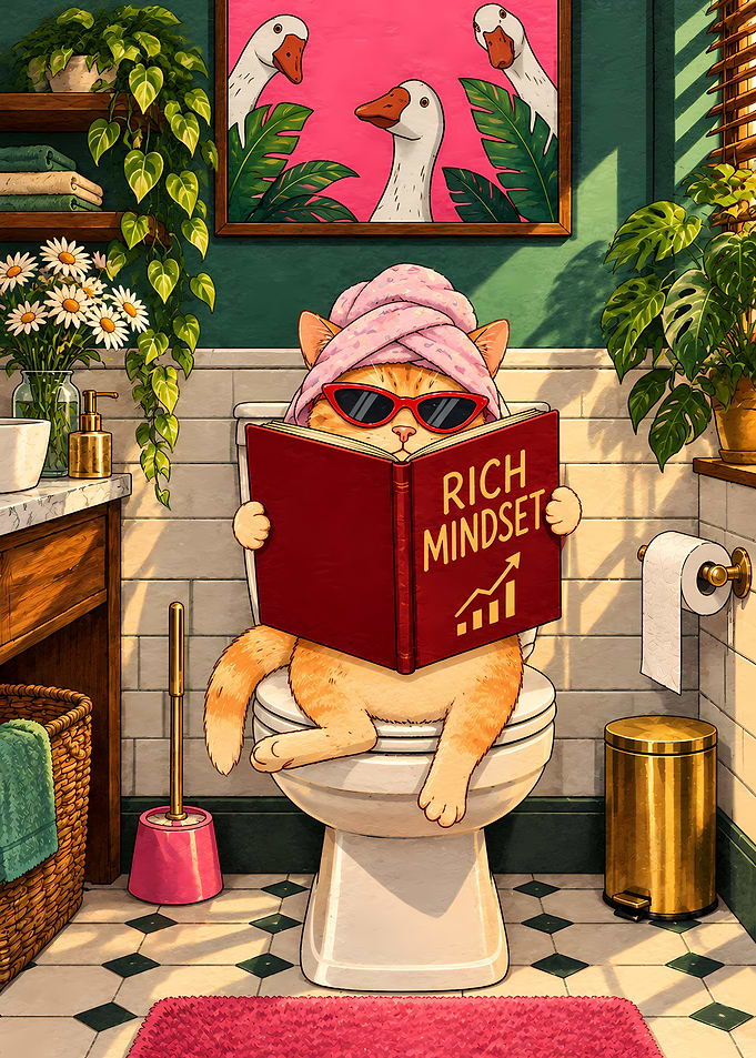 Funny Cat Reading Rich Mindset Book