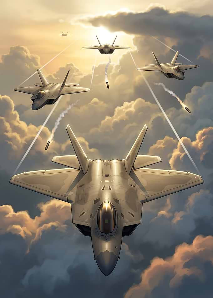 F-22 Raptor Squadron in Flight