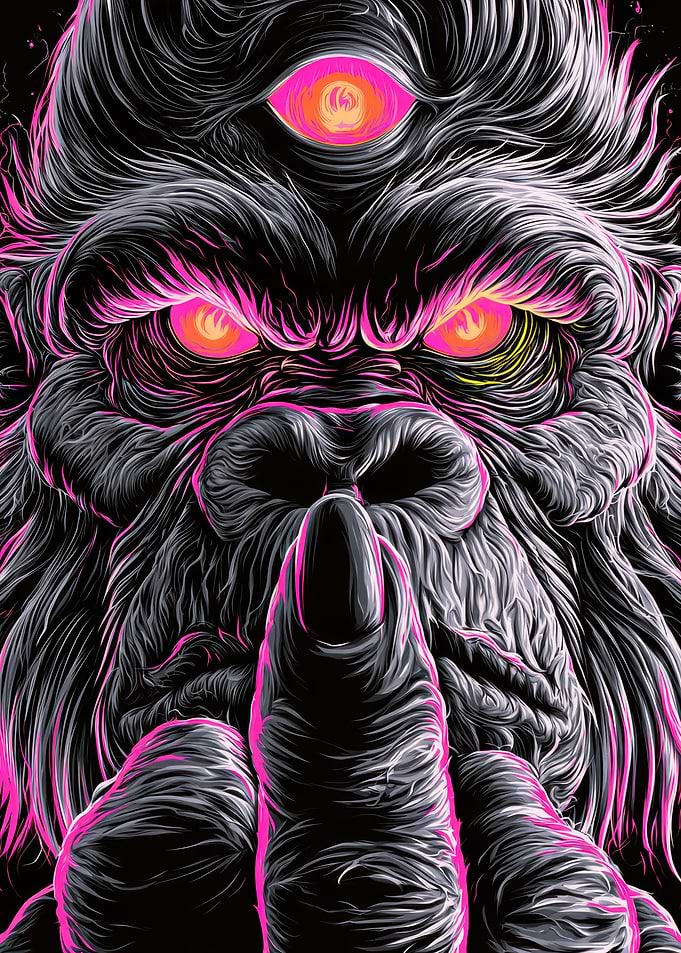 Psychedelic Neon Three-Eyed Gorilla