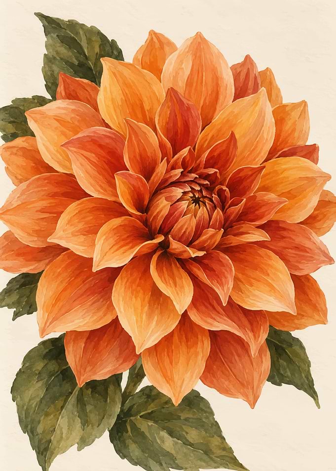Watercolor Orange Dahlia Flower Illustration