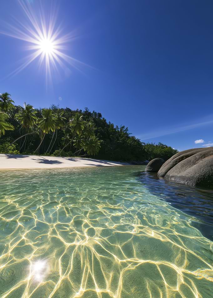 Tropical Beach with Sunlit Water