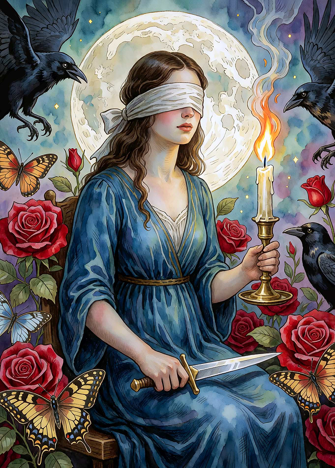 Blindfolded Oracle with Candle and Dagger