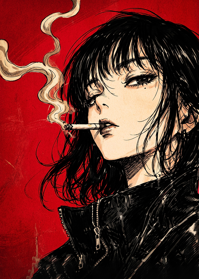 Edgy Anime Girl Smoking Portrait