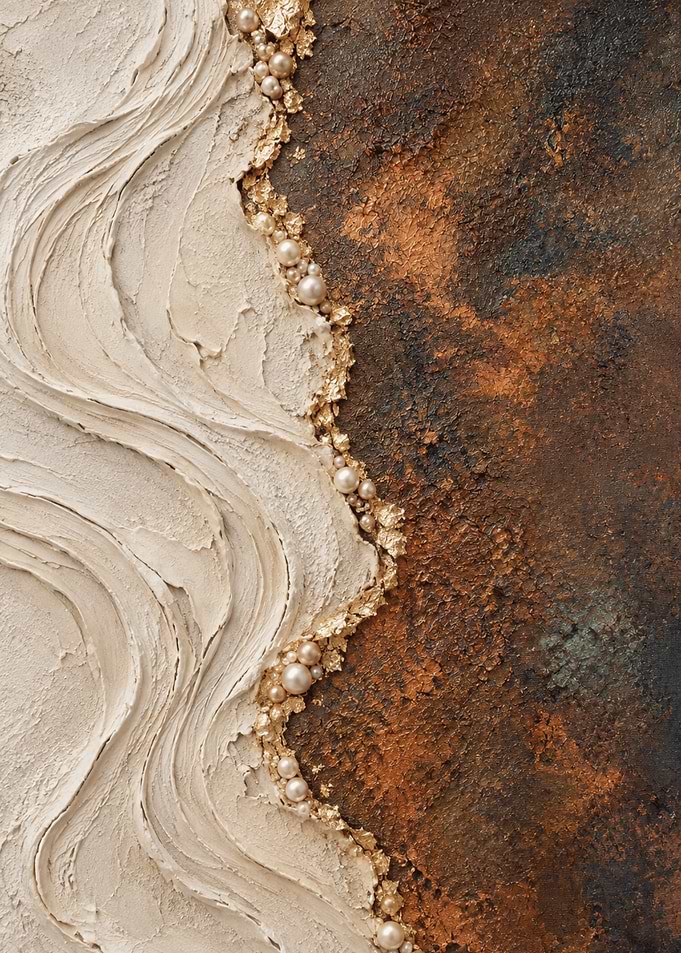Abstract Textured Painting with Gold Pearls