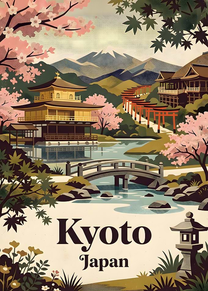 Vintage Travel Poster of Kyoto Japan