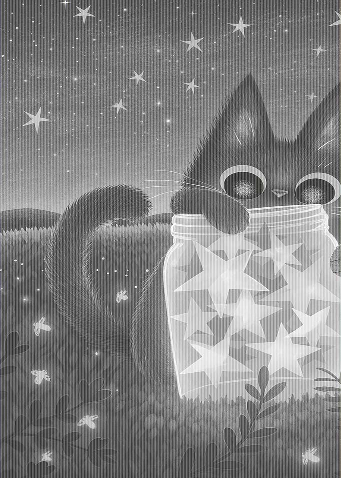 Cute Cat Collecting Glowing Stars