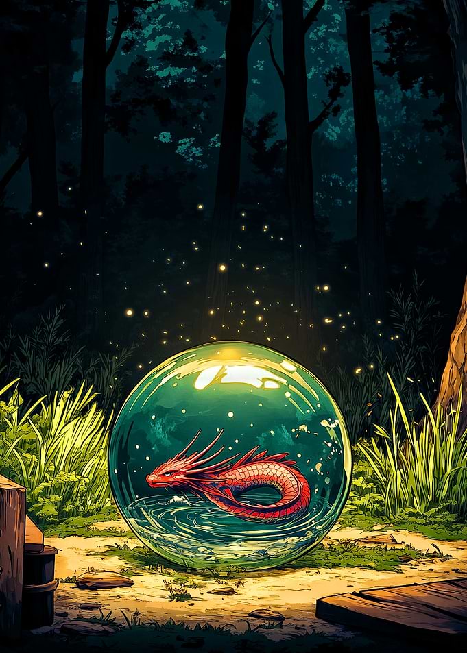 Red Dragon Inside Magic Orb