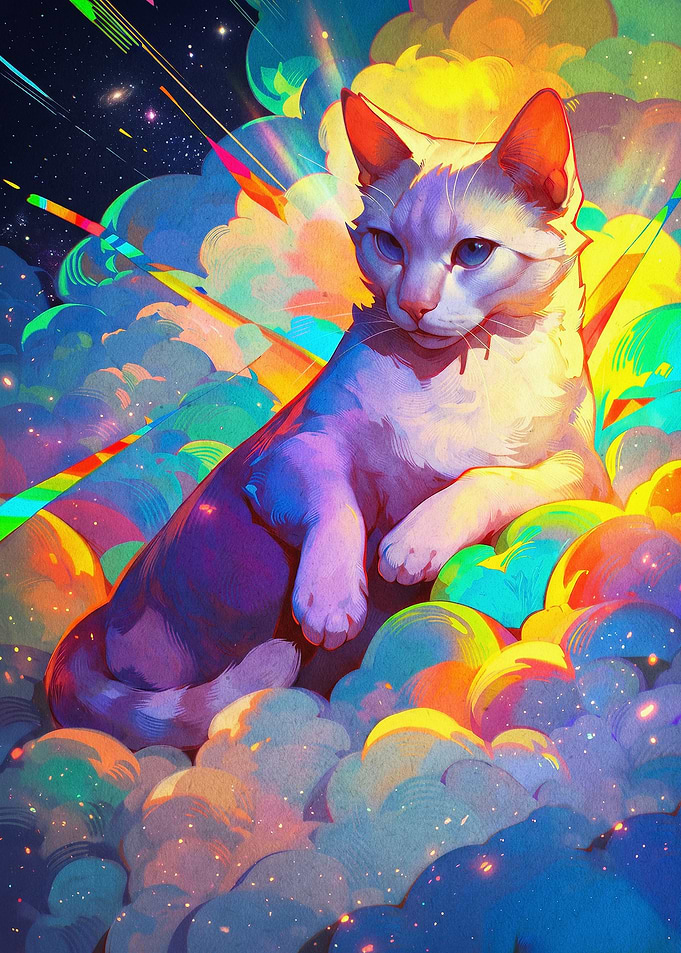 Cosmic Cat Space Rainbow Art