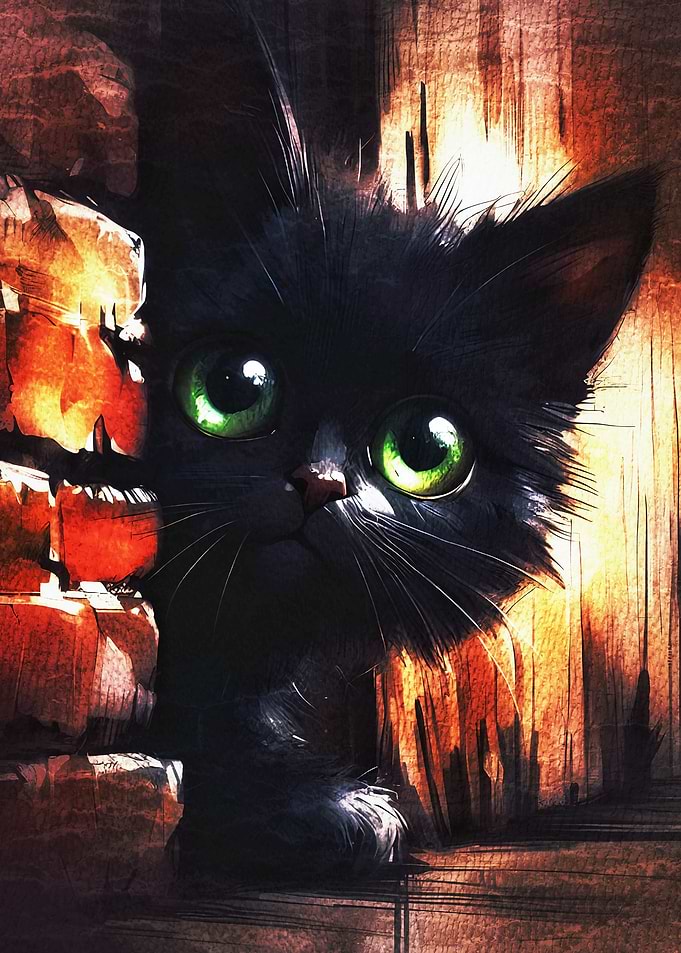 Cute Black Kitten with Green Eyes