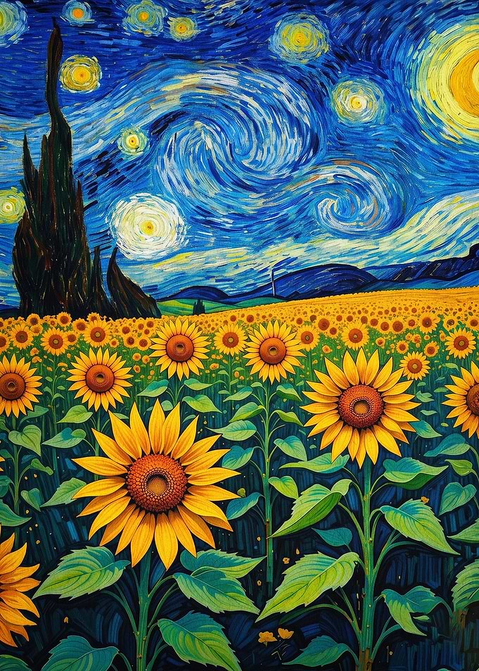 Sunflower Night Sky Oil Art