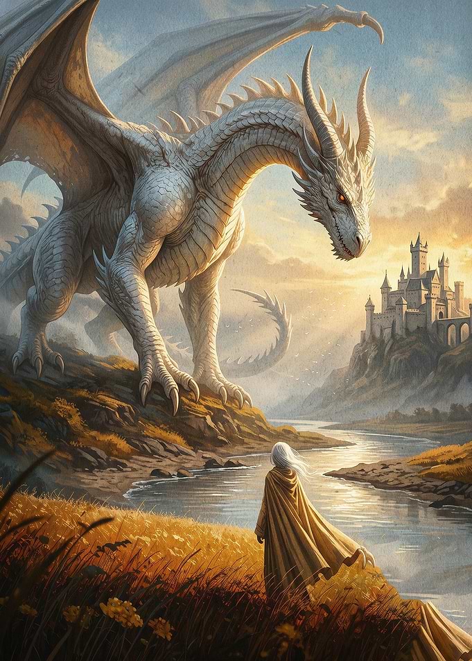 White Dragon Fantasy Art Poster