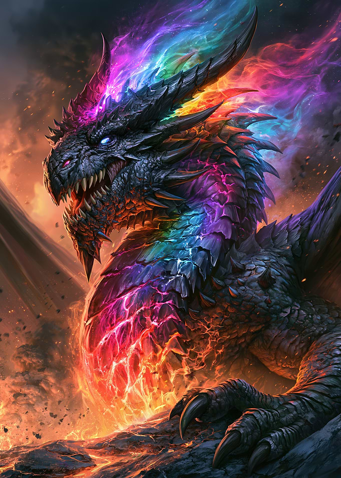 Majestic Rainbow Fire Dragon