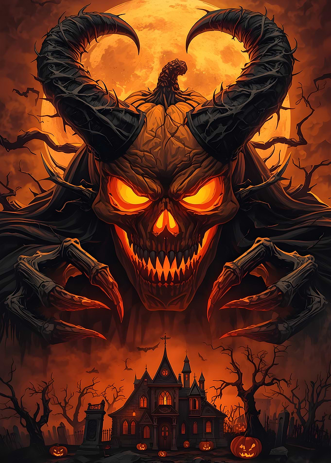 Demonic Pumpkin Halloween Horror Scene