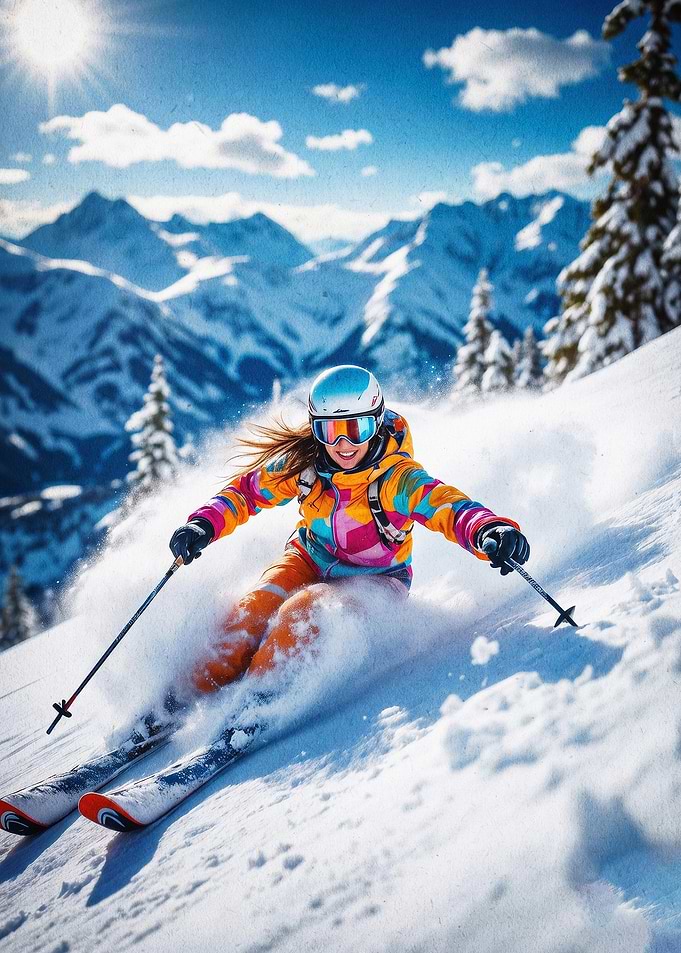 Skiing Mountain Slope Action Poster