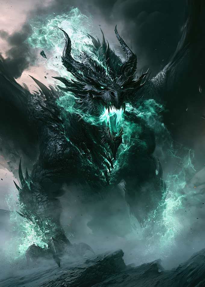 Fierce Spectral Dragon with Green Fire