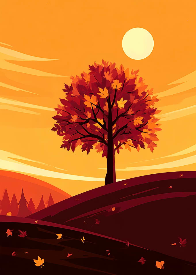 Minimalist Autumn Tree Landscape