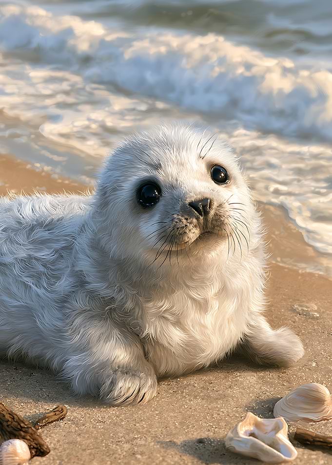 Adorable Baby Harp Seal on Beach