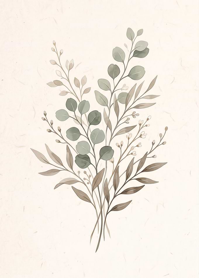 Watercolor Botanical Eucalyptus Leaf Bouquet