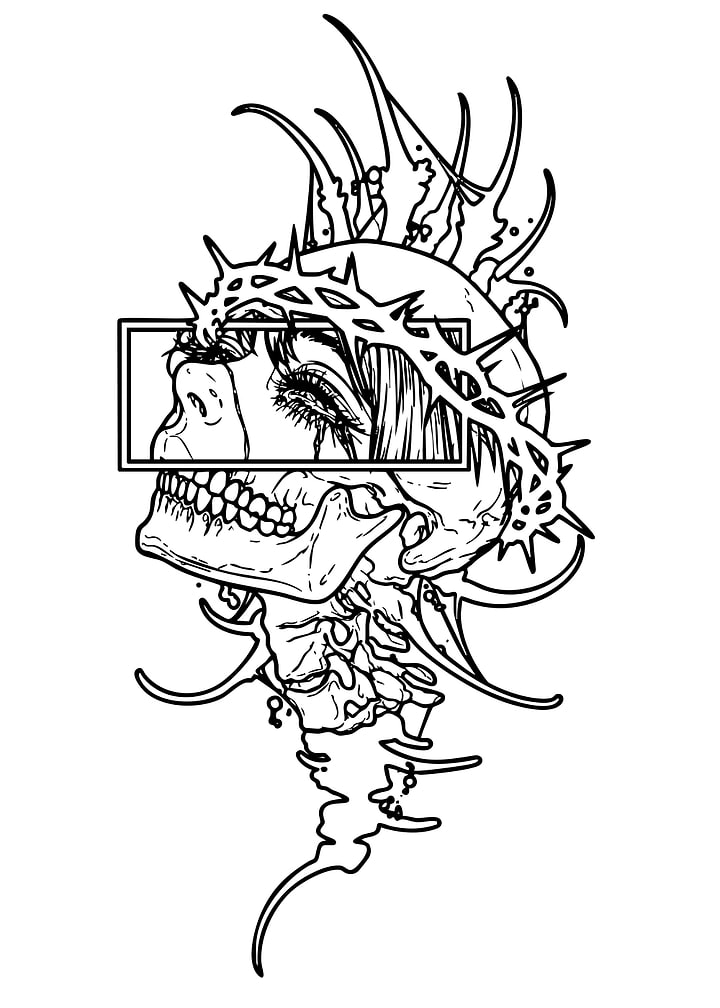 Skull with Crown of Thorns Tattoo