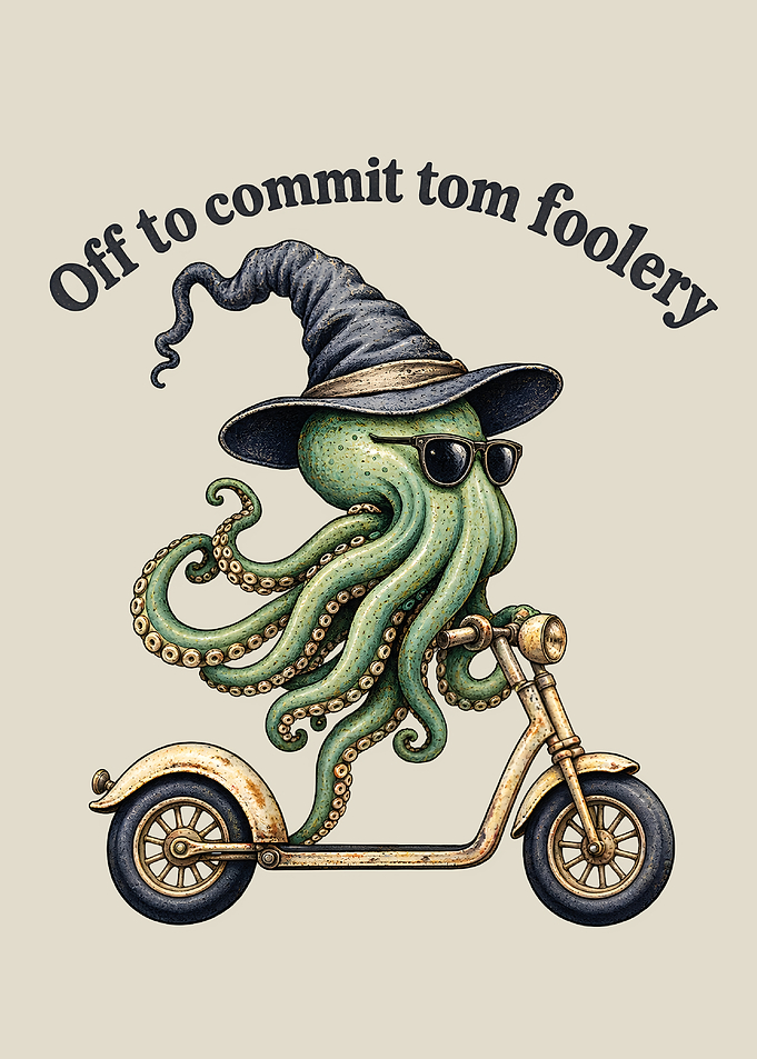Octopus Riding Scooter Funny Illustration