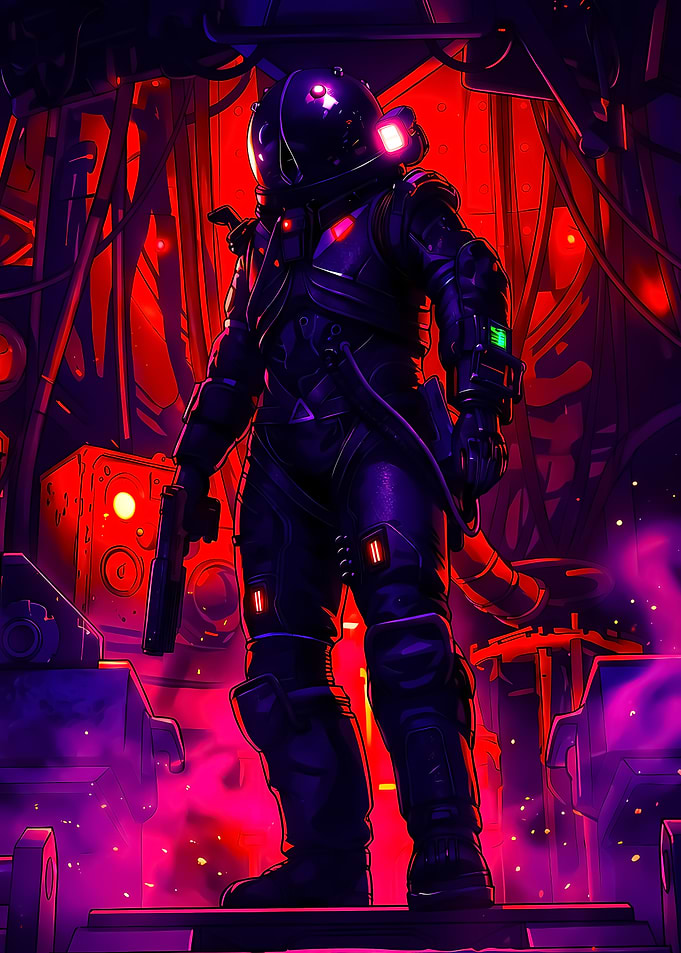 Cyberpunk Soldier in Red Neon Light