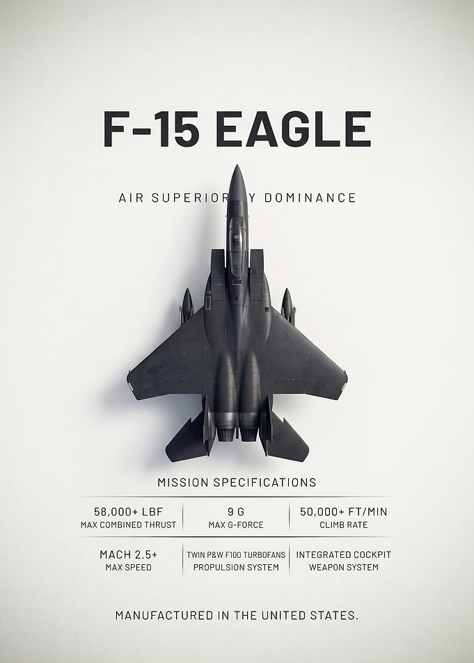 black sleek F15 Eagle Technical Specification Poster