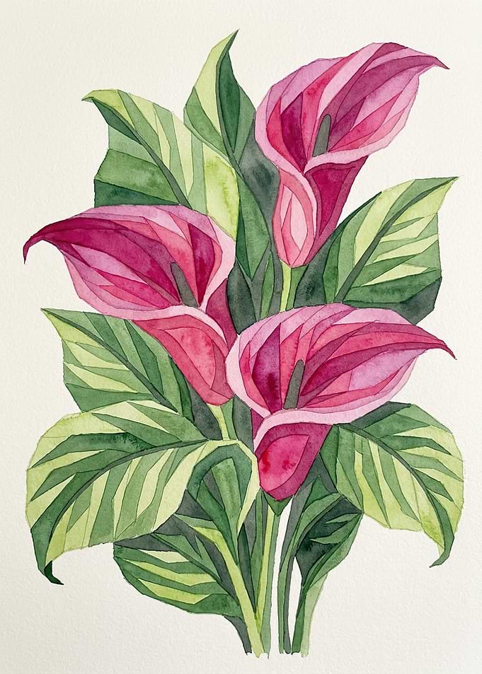 Watercolor Geometric Calla Lily Painting