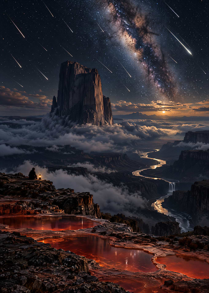 Starlit Canyon Landscape with Lone Observer