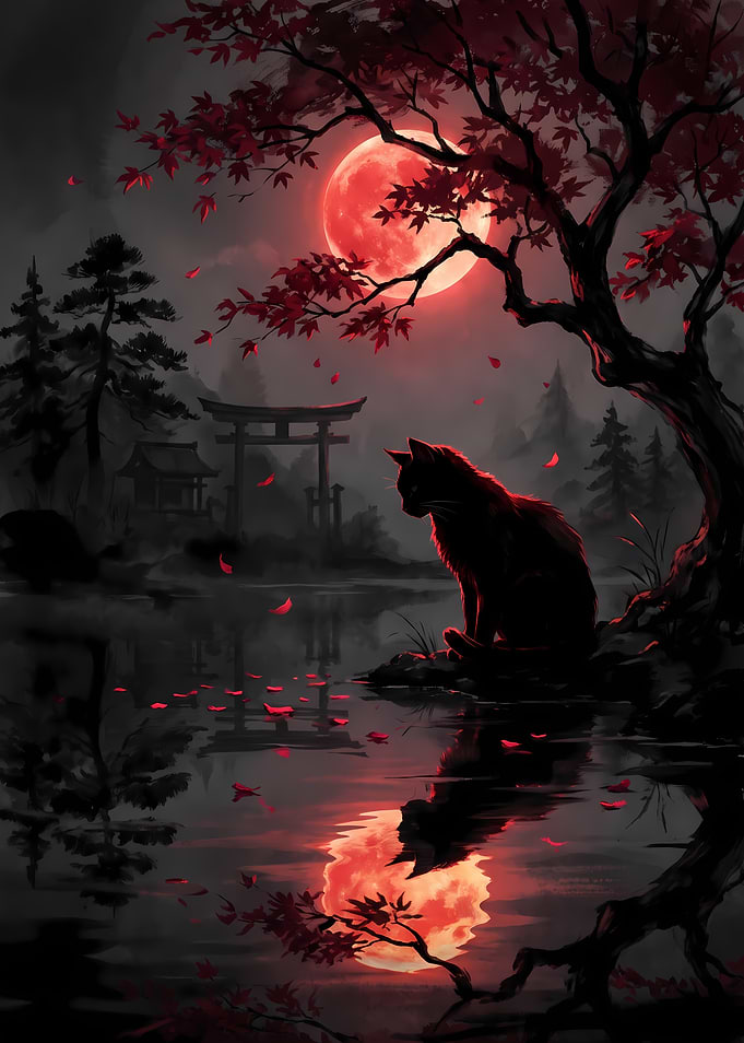 Black Cat Under Red Moon