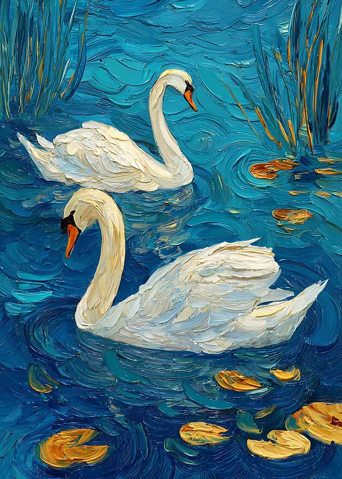 Two Swans on Blue Water Painting